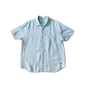 Men’s TOMMY BAHAMA Sz XL Relax Linen Button Front Shirt Short Sleeve Sky Blue